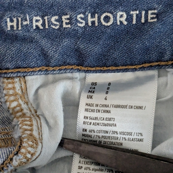 American Eagle Denim Shorts 0 Wash Blue Distressed Stretch Cuffed Women Hi Rise - Picture 12 of 12